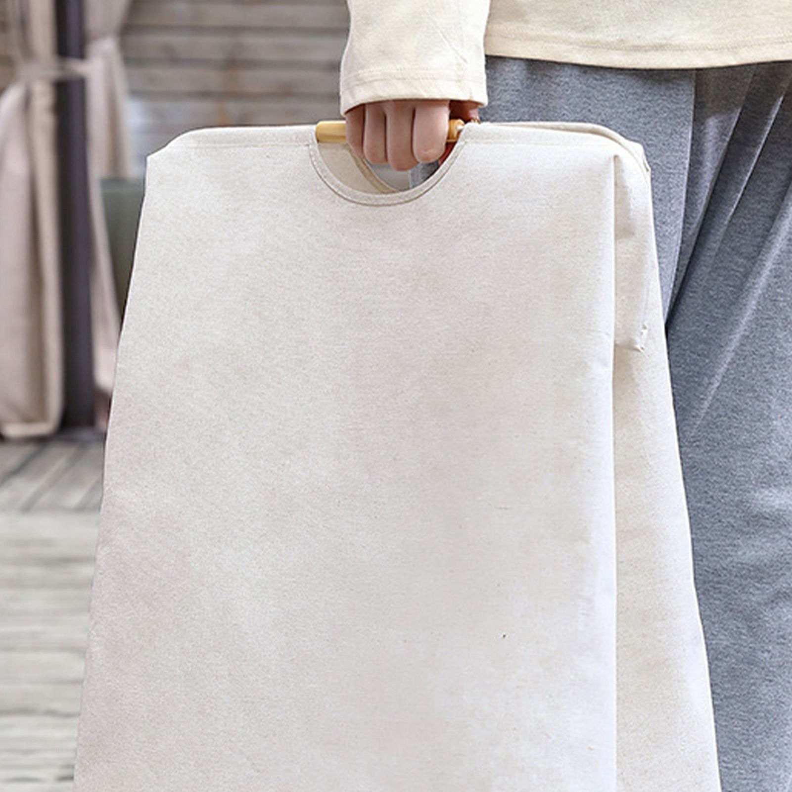Large Laundry Basket Waterproof Collapsible Laundry Hamper with Wooden Handle for Household Bathroom L 56cm V1294-YM0521-3117220298712