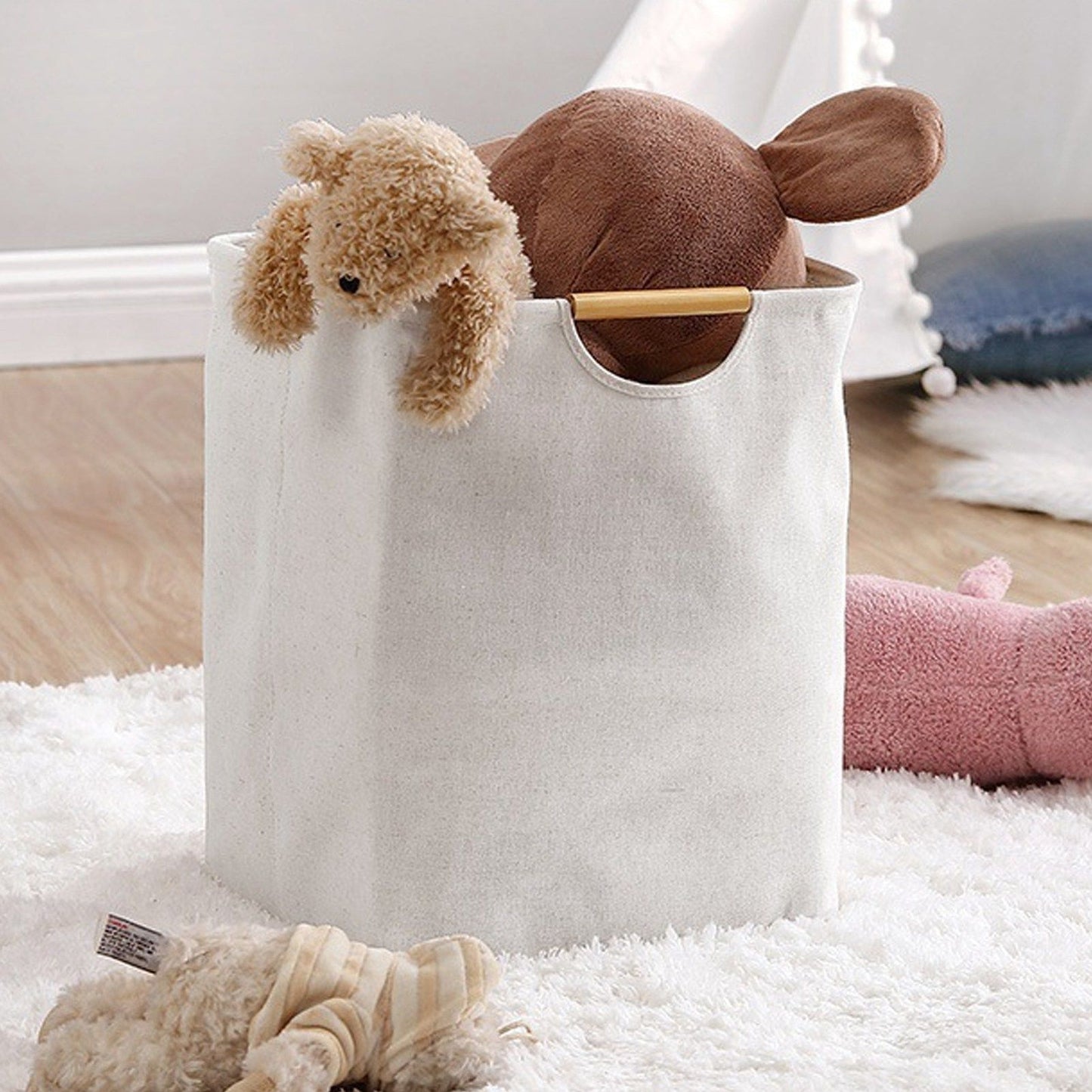 Large Laundry Basket Waterproof Collapsible Laundry Hamper with Wooden Handle for Household Bathroom L 56cm V1294-YM0521-3117220298712