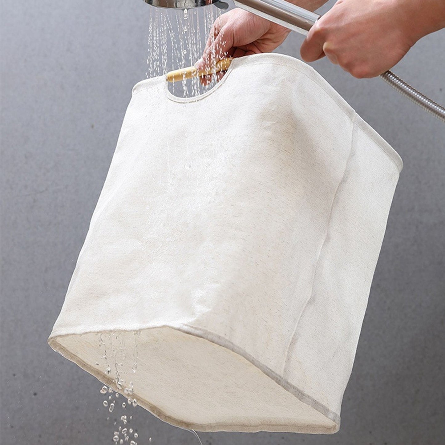 Large Laundry Basket Waterproof Collapsible Laundry Hamper with Wooden Handle for Household Bathroom L 56cm V1294-YM0521-3117220298712