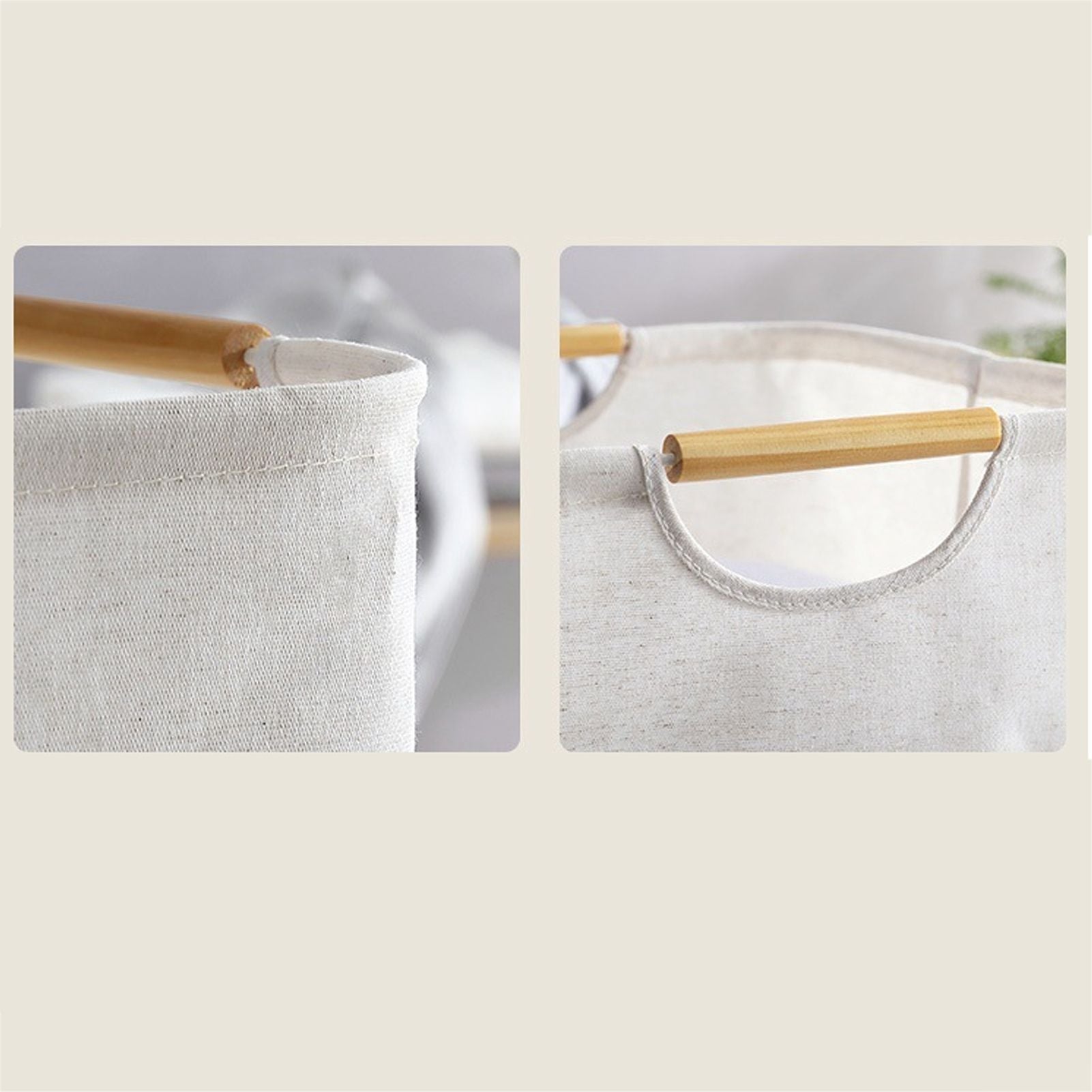 Large Laundry Basket Waterproof Collapsible Laundry Hamper with Wooden Handle for Household Bathroom L 56cm V1294-YM0521-3117220298712
