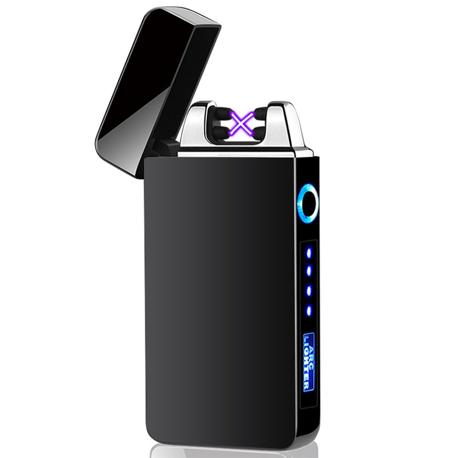Double Arc Pulsing Cigarette Lighter Zinc Alloy Side Pressing Type Power Display Flameless Electric Lighter V1294-YM0521-3117220300111