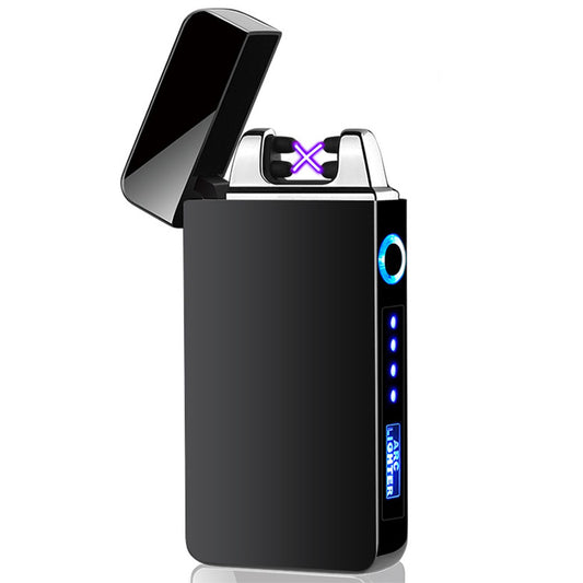 Double Arc Pulsing Cigarette Lighter Zinc Alloy Side Pressing Type Power Display Flameless Electric Lighter V1294-YM0521-3117220300111