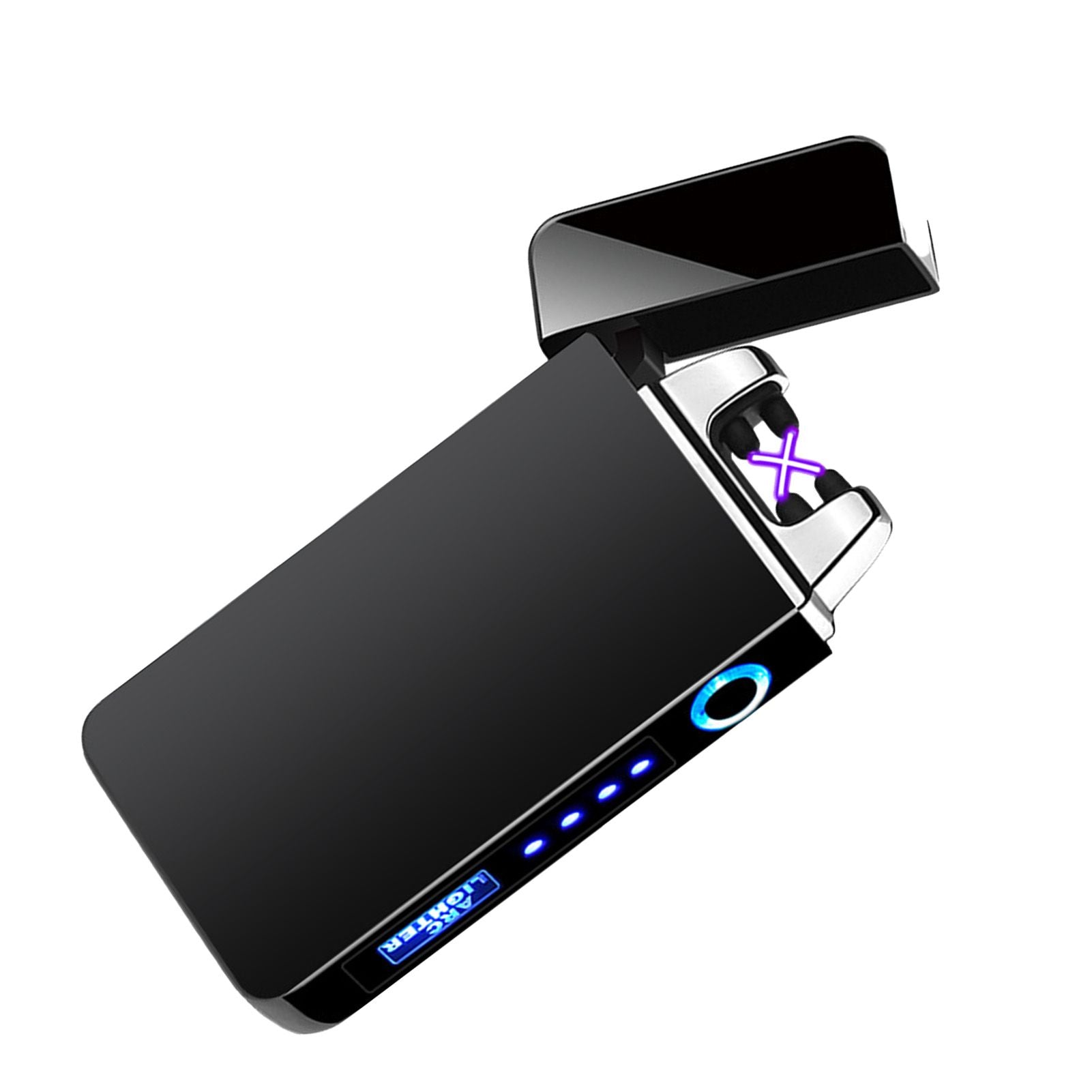 Double Arc Pulsing Cigarette Lighter Zinc Alloy Side Pressing Type Power Display Flameless Electric Lighter V1294-YM0521-3117220300111
