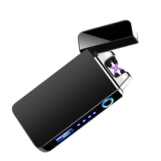 Double Arc Pulsing Cigarette Lighter Zinc Alloy Side Pressing Type Power Display Flameless Electric Lighter V1294-YM0521-3117220300111