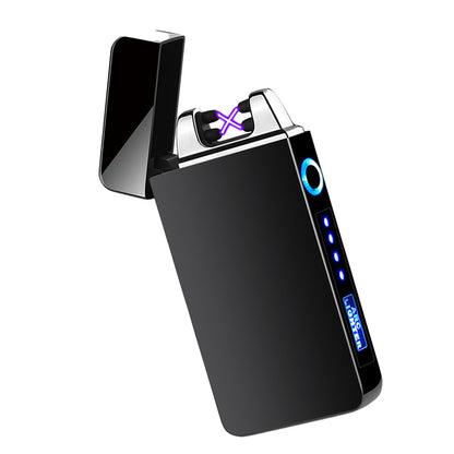 Double Arc Pulsing Cigarette Lighter Zinc Alloy Side Pressing Type Power Display Flameless Electric Lighter V1294-YM0521-3117220300111