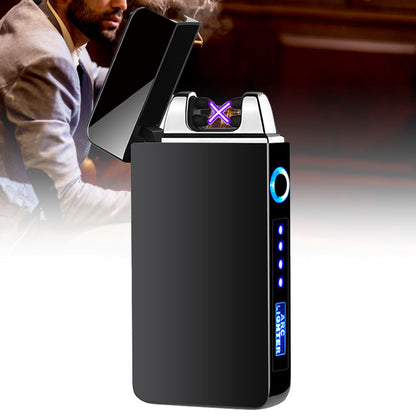 Double Arc Pulsing Cigarette Lighter Zinc Alloy Side Pressing Type Power Display Flameless Electric Lighter V1294-YM0521-3117220300111
