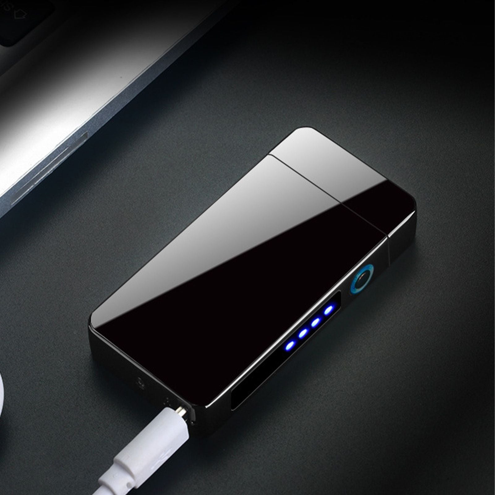 Double Arc Pulsing Cigarette Lighter Zinc Alloy Side Pressing Type Power Display Flameless Electric Lighter V1294-YM0521-3117220300111