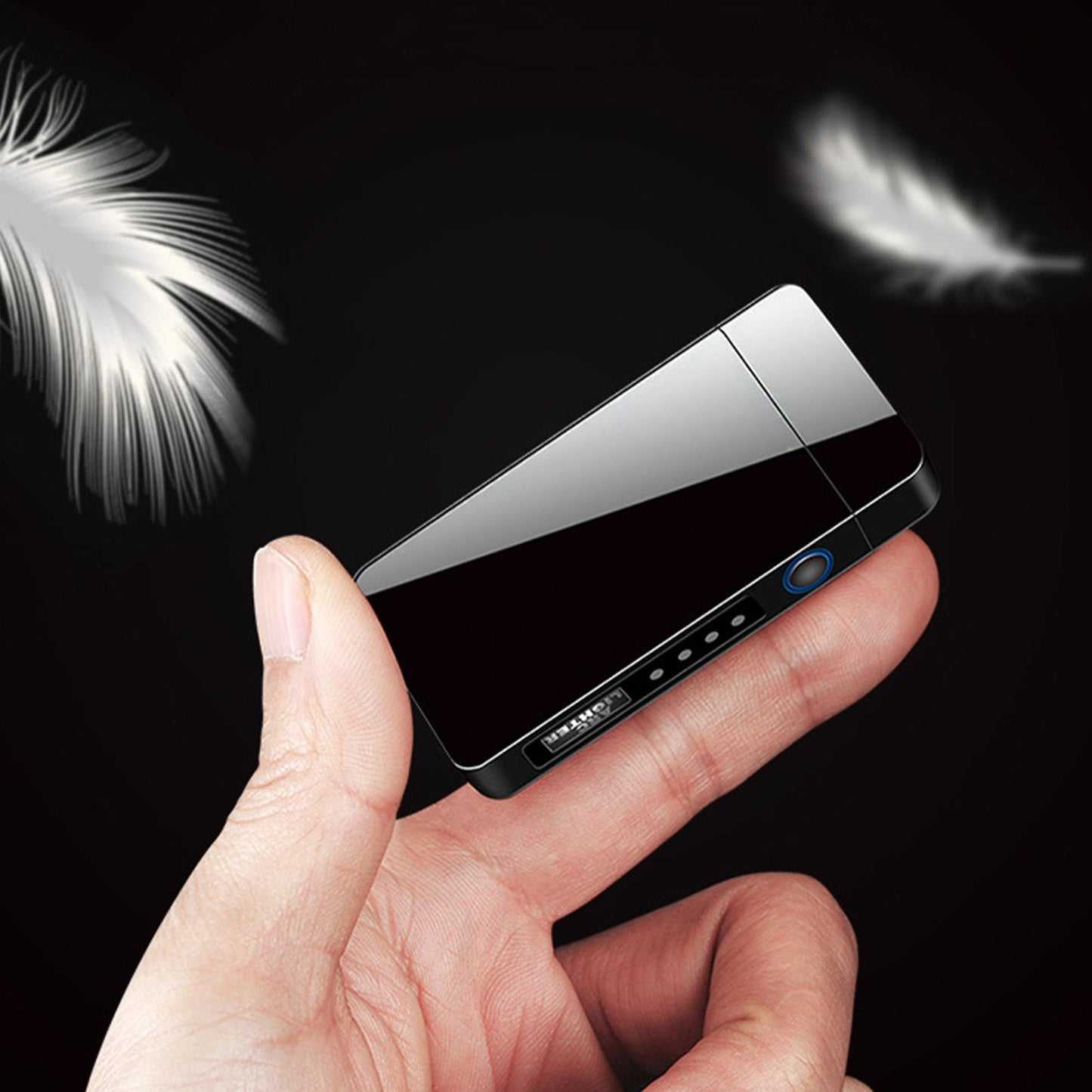 Double Arc Pulsing Cigarette Lighter Zinc Alloy Side Pressing Type Power Display Flameless Electric Lighter V1294-YM0521-3117220300111
