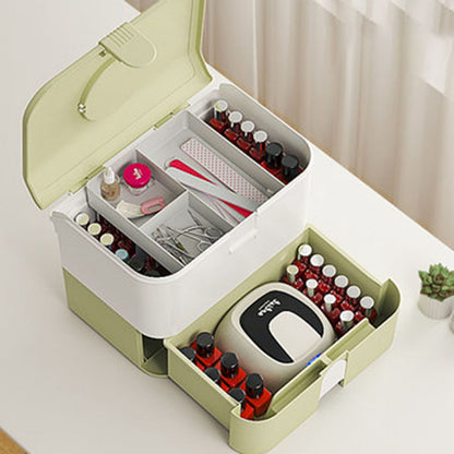 Cosmetic Storage Box 2 Layers Drawer Large Capacity Portable Makeup Storage Box with Handle for Nail Polish V1294-YM0521-3117220310313