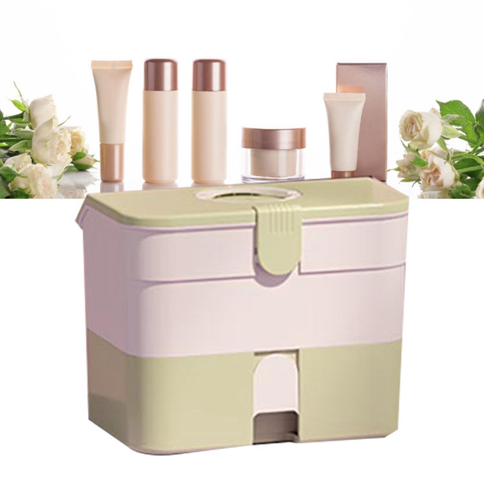 Cosmetic Storage Box 2 Layers Drawer Large Capacity Portable Makeup Storage Box with Handle for Nail Polish V1294-YM0521-3117220310313
