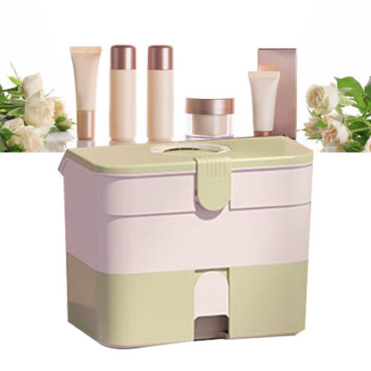 Cosmetic Storage Box 2 Layers Drawer Large Capacity Portable Makeup Storage Box with Handle for Nail Polish V1294-YM0521-3117220310313