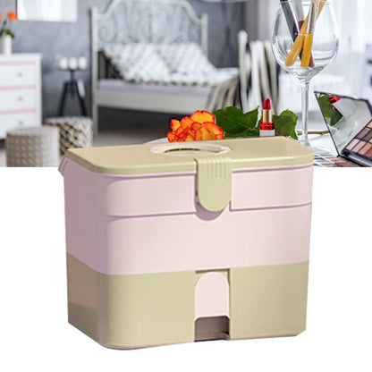 Cosmetic Storage Box 2 Layers Drawer Large Capacity Portable Makeup Storage Box with Handle for Nail Polish V1294-YM0521-3117220310313
