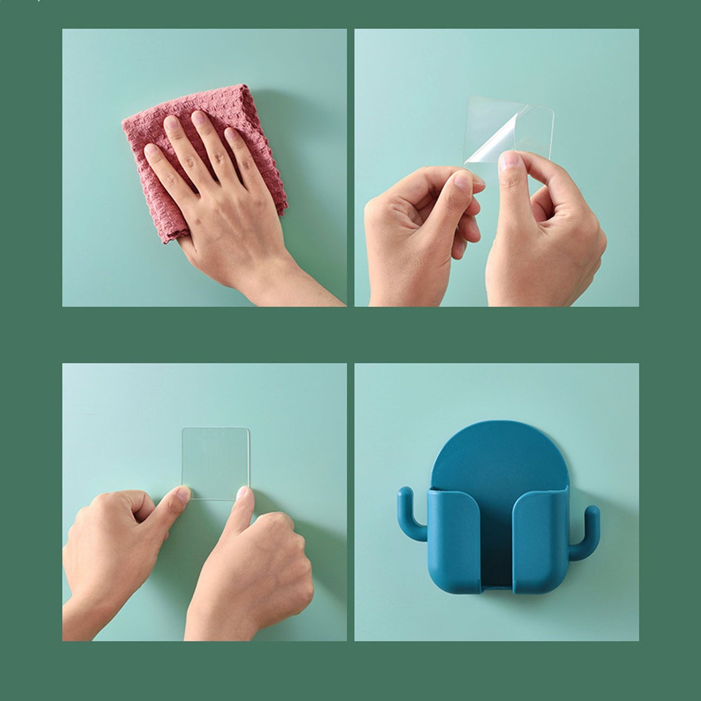 Self Adhesive Wall Mount Cell Phone Holder Wall Mount Phone Charging Holder for Home Office Bedroom Green V1294-YM0521-3117230003014