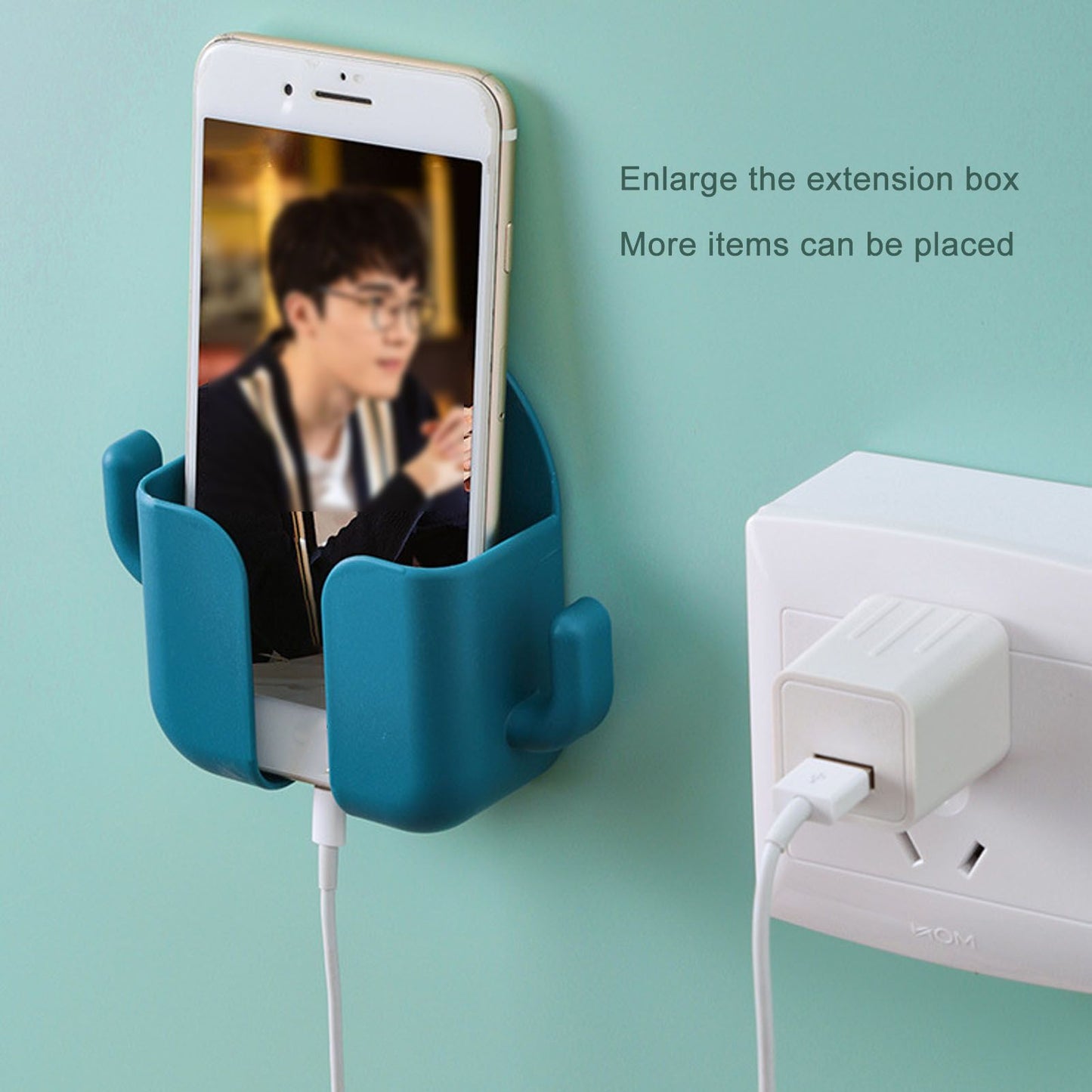 Self Adhesive Wall Mount Cell Phone Holder Wall Mount Phone Charging Holder for Home Office Bedroom Green V1294-YM0521-3117230003014