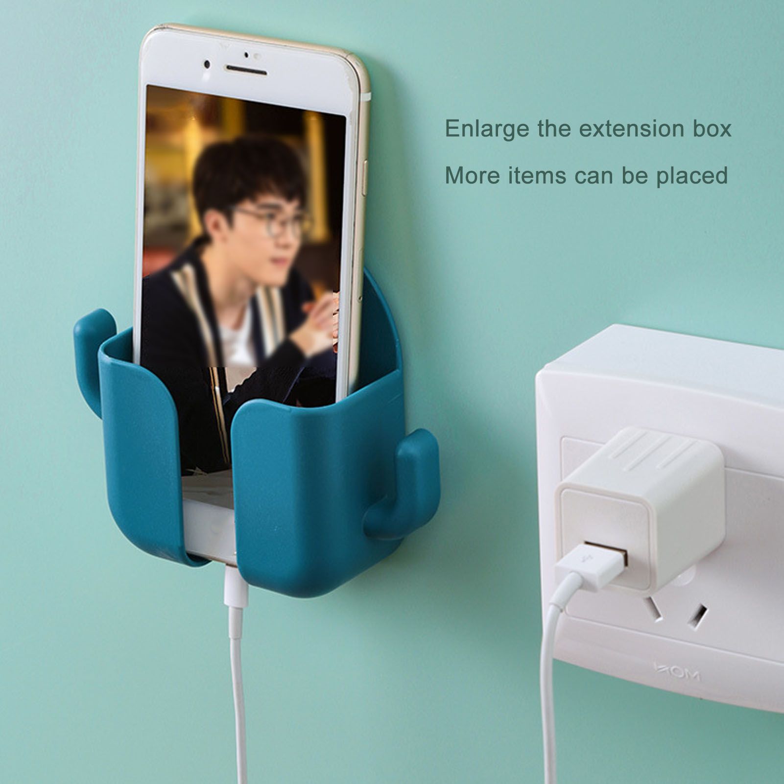 Self Adhesive Wall Mount Cell Phone Holder Wall Mount Phone Charging Holder for Home Office Bedroom Green V1294-YM0521-3117230003014