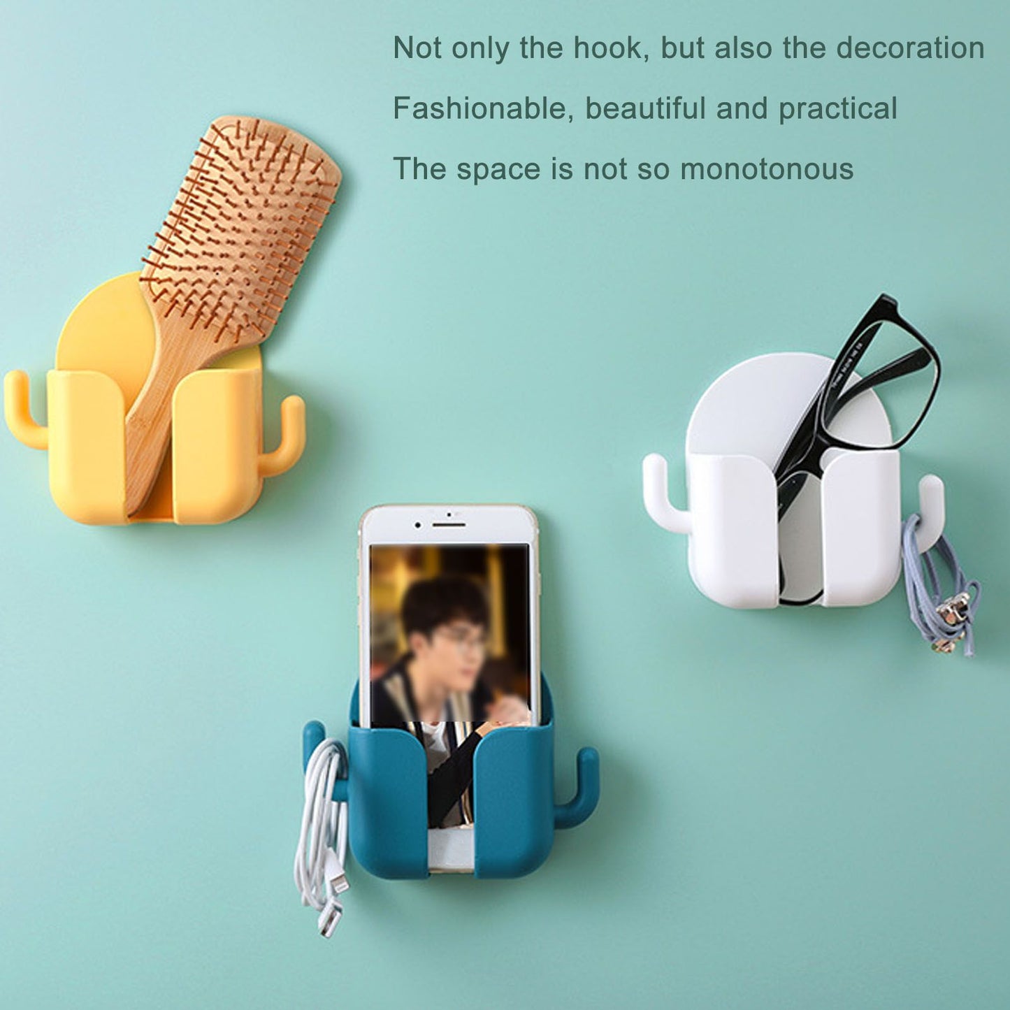 Self Adhesive Wall Mount Cell Phone Holder Wall Mount Phone Charging Holder for Home Office Bedroom Green V1294-YM0521-3117230003014