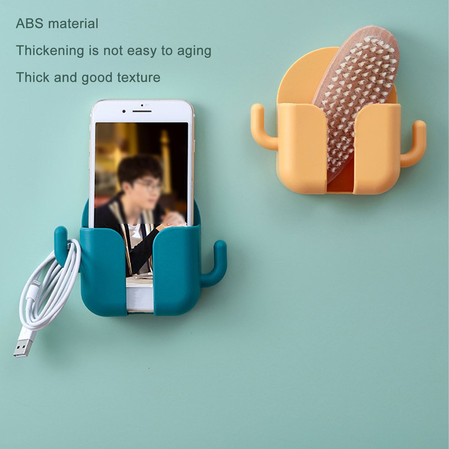 Self Adhesive Wall Mount Cell Phone Holder Wall Mount Phone Charging Holder for Home Office Bedroom Green V1294-YM0521-3117230003014