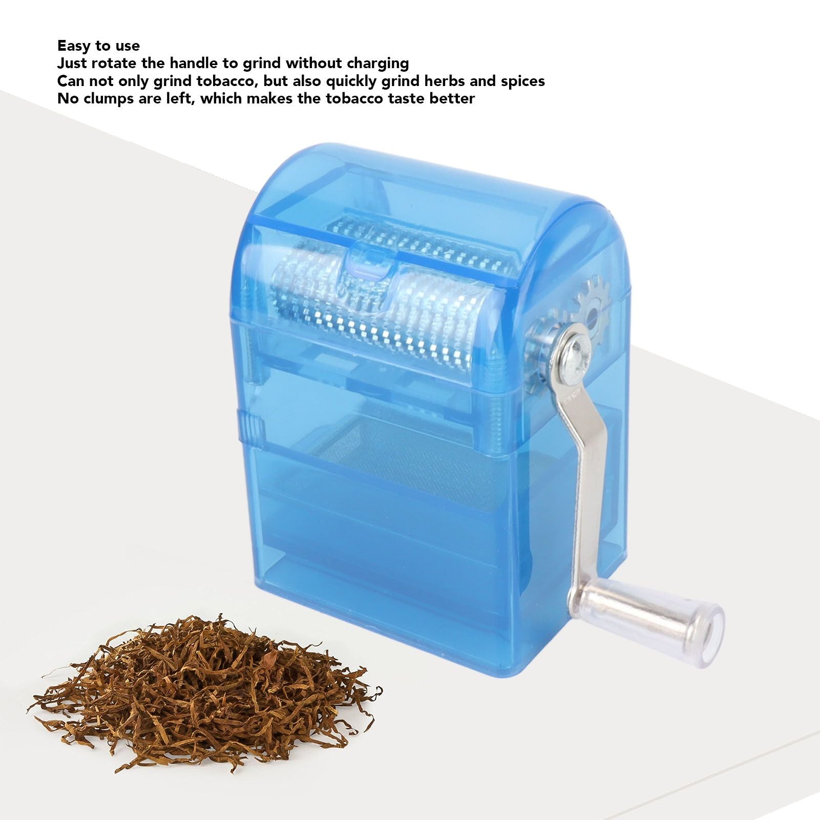 Hand Crank Crusher Tobacco Cutter Portable Smoking Grinder With Tobacco Storage Case Blue V1294-YM0521-3117230004212