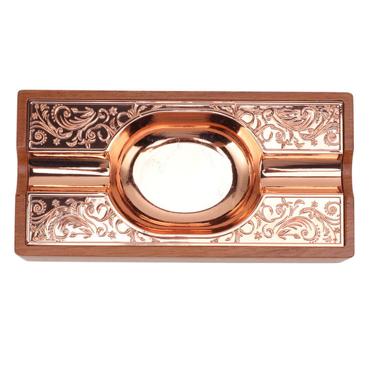 Cigar Ashtray Light Luxury Vintage Portable Solid Wood Metal Cigar Ashtray Decoration for Patio Home Copper V1294-YM0521-3117230006011