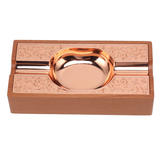 Cigar Ashtray Light Luxury Vintage Portable Solid Wood Metal Cigar Ashtray Decoration for Patio Home Copper V1294-YM0521-3117230006011
