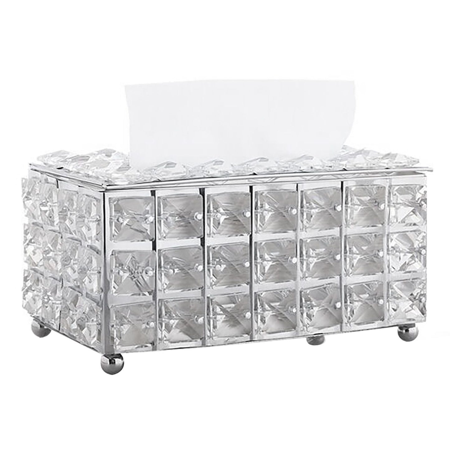 Facial Tissue Holder Light Luxury Crystal Metal Silver Tissue Dispenser Box for Living Room V1294-YM0521-3117230008311
