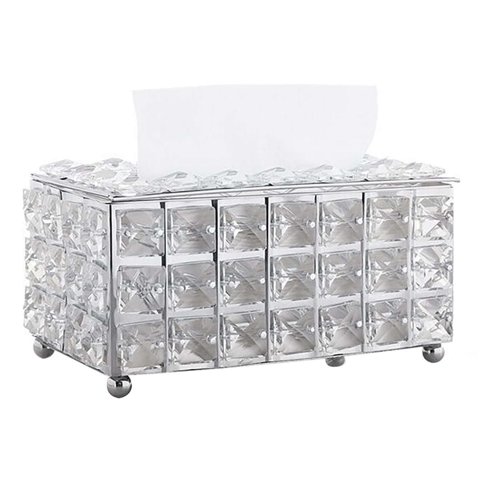 Facial Tissue Holder Light Luxury Crystal Metal Silver Tissue Dispenser Box for Living Room V1294-YM0521-3117230008311