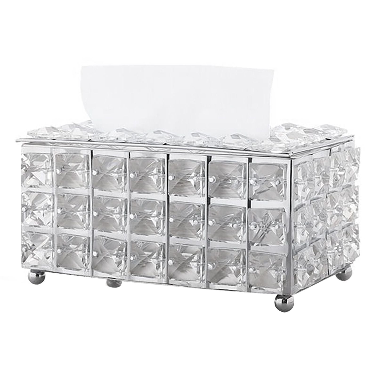 Facial Tissue Holder Light Luxury Crystal Metal Silver Tissue Dispenser Box for Living Room V1294-YM0521-3117230008311