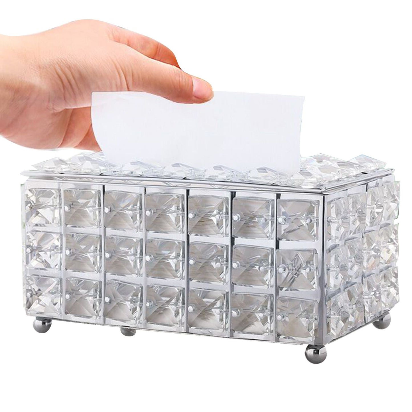 Facial Tissue Holder Light Luxury Crystal Metal Silver Tissue Dispenser Box for Living Room V1294-YM0521-3117230008311