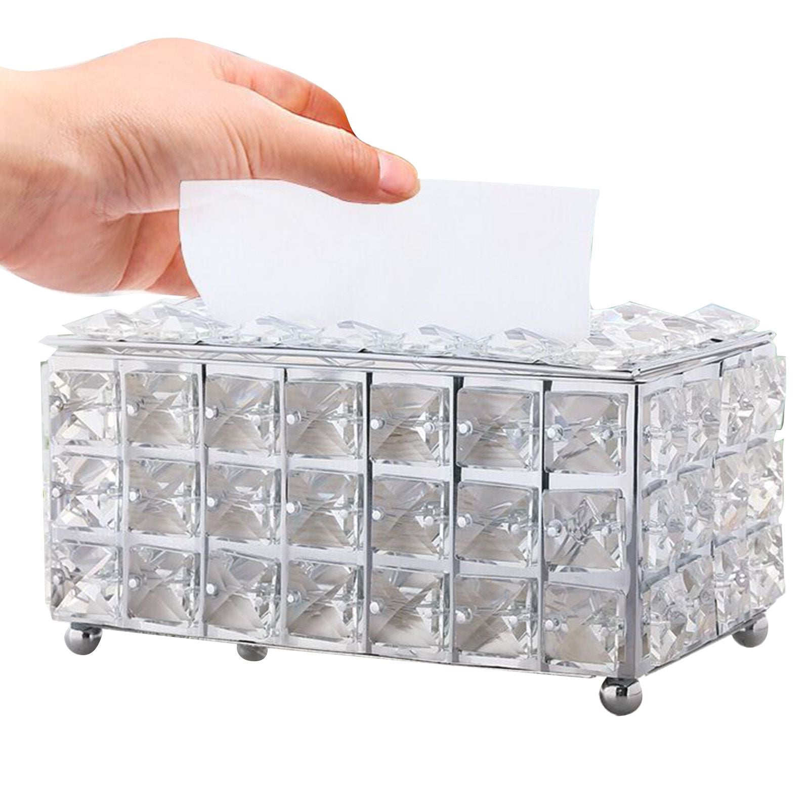Facial Tissue Holder Light Luxury Crystal Metal Silver Tissue Dispenser Box for Living Room V1294-YM0521-3117230008311