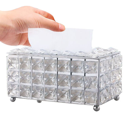 Facial Tissue Holder Light Luxury Crystal Metal Silver Tissue Dispenser Box for Living Room V1294-YM0521-3117230008311