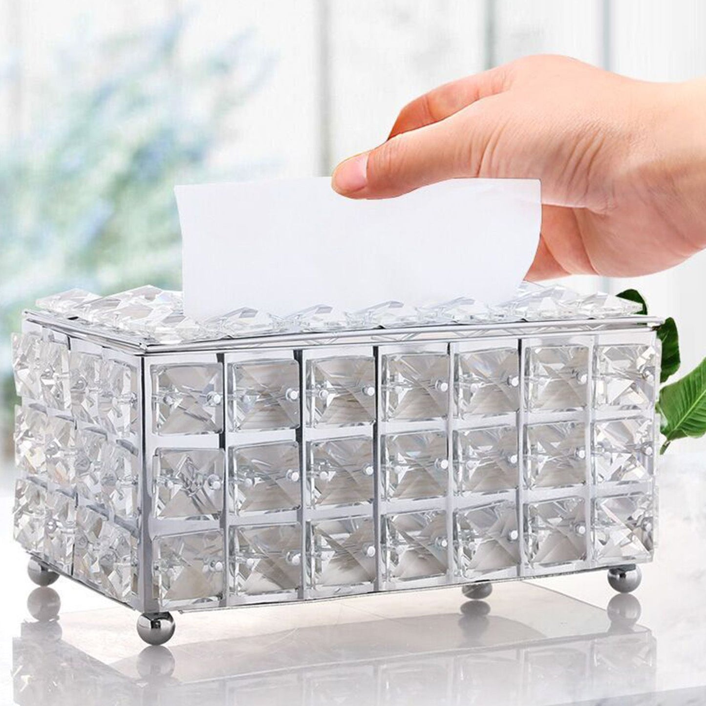Facial Tissue Holder Light Luxury Crystal Metal Silver Tissue Dispenser Box for Living Room V1294-YM0521-3117230008311