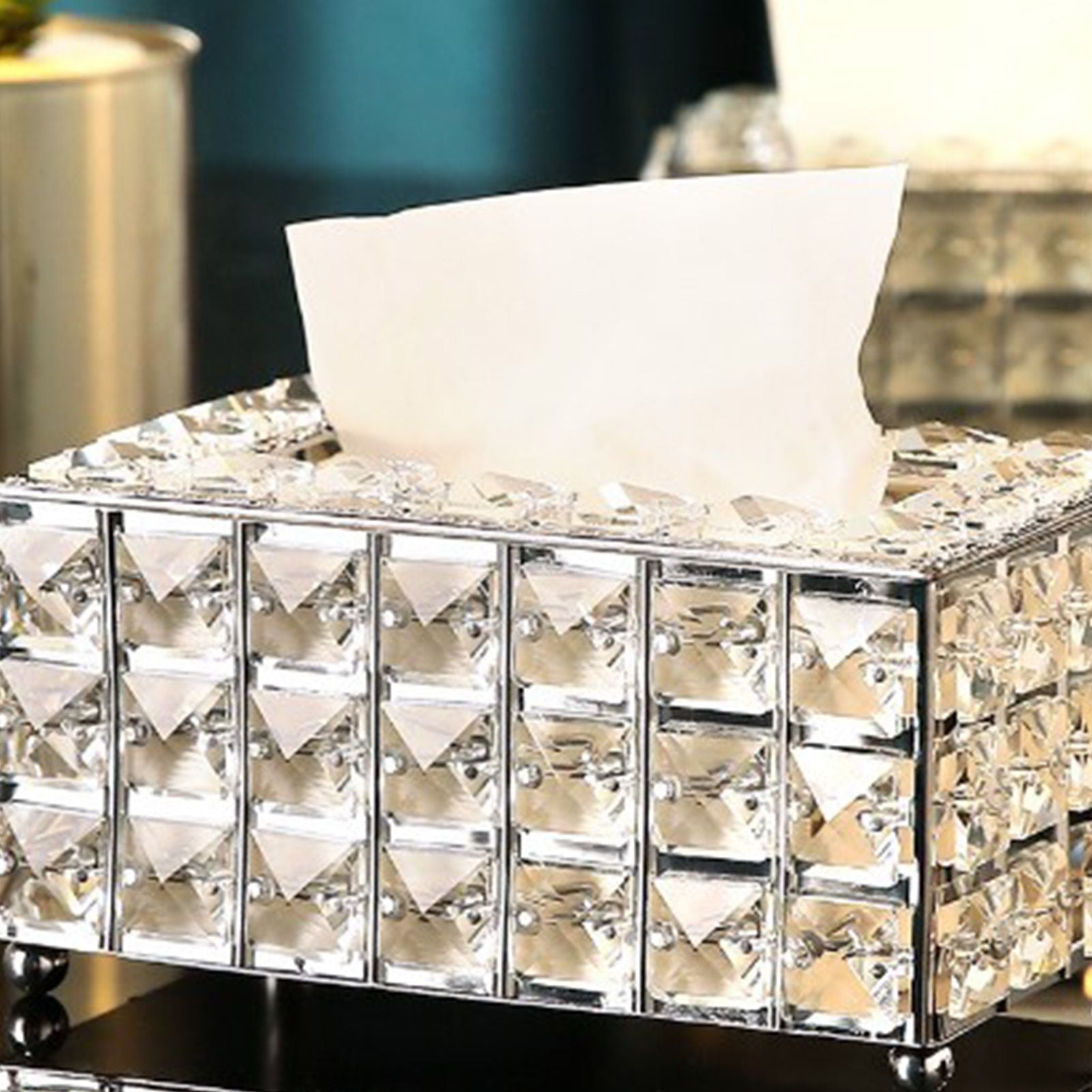 Facial Tissue Holder Light Luxury Crystal Metal Silver Tissue Dispenser Box for Living Room V1294-YM0521-3117230008311