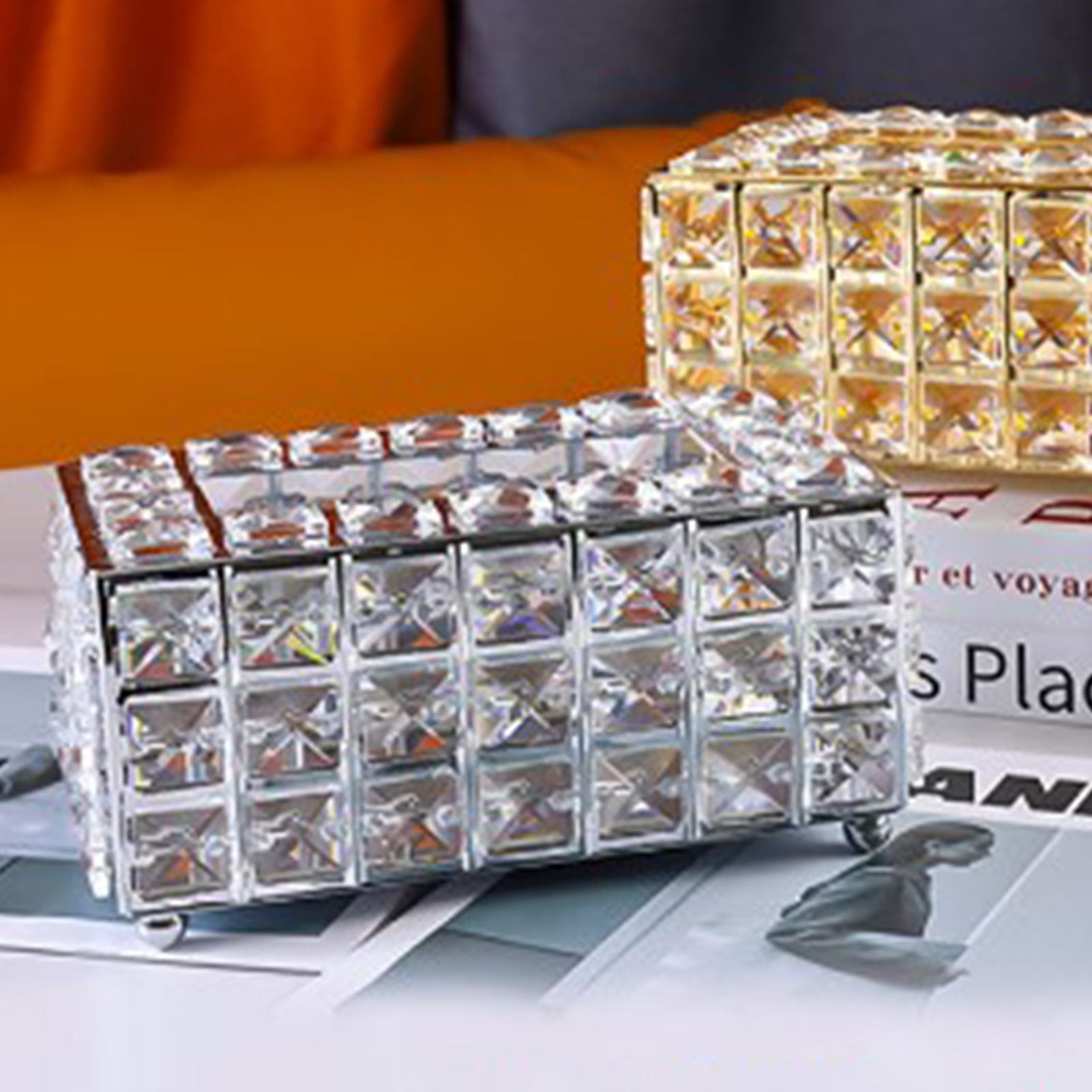 Facial Tissue Holder Light Luxury Crystal Metal Silver Tissue Dispenser Box for Living Room V1294-YM0521-3117230008311