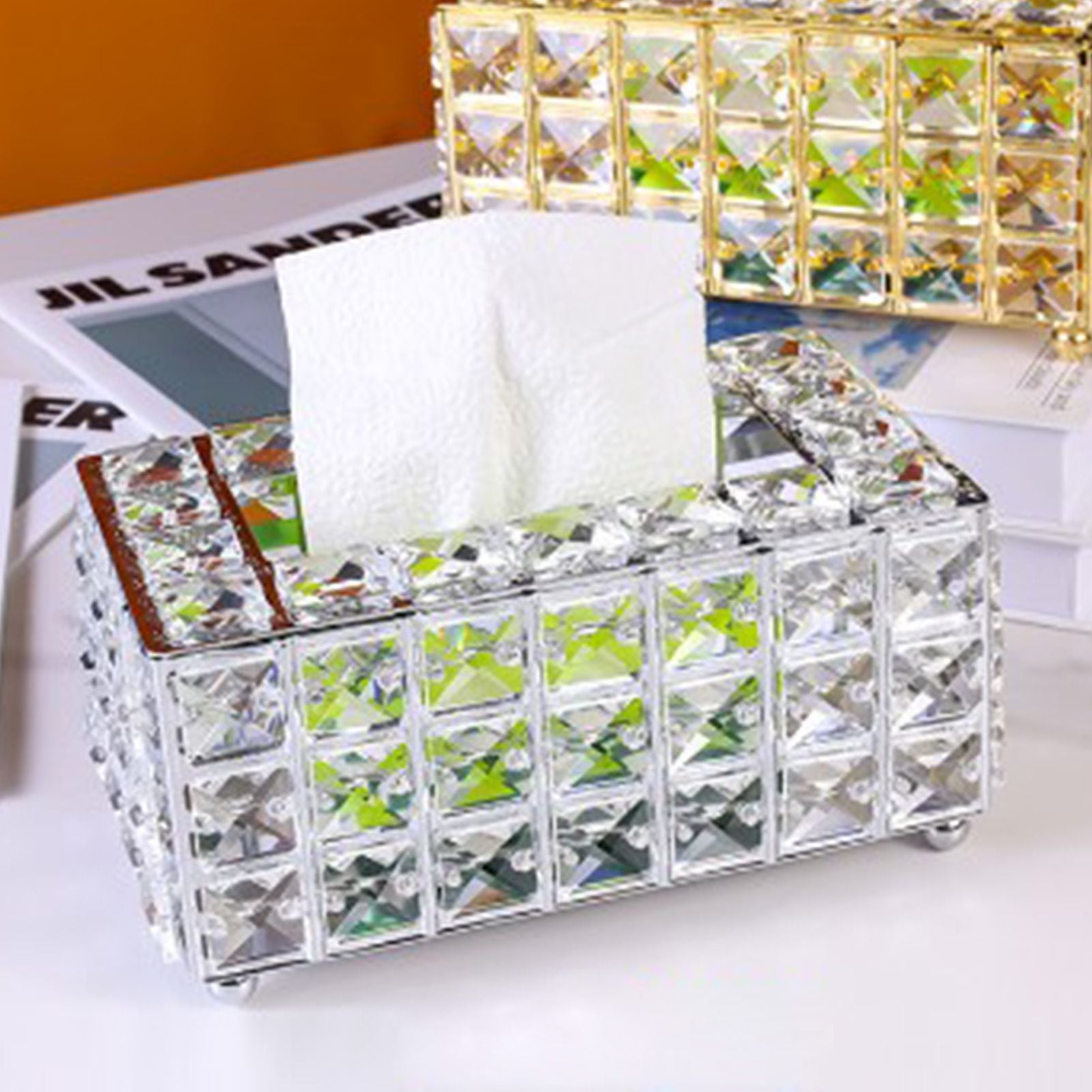Facial Tissue Holder Light Luxury Crystal Metal Silver Tissue Dispenser Box for Living Room V1294-YM0521-3117230008311