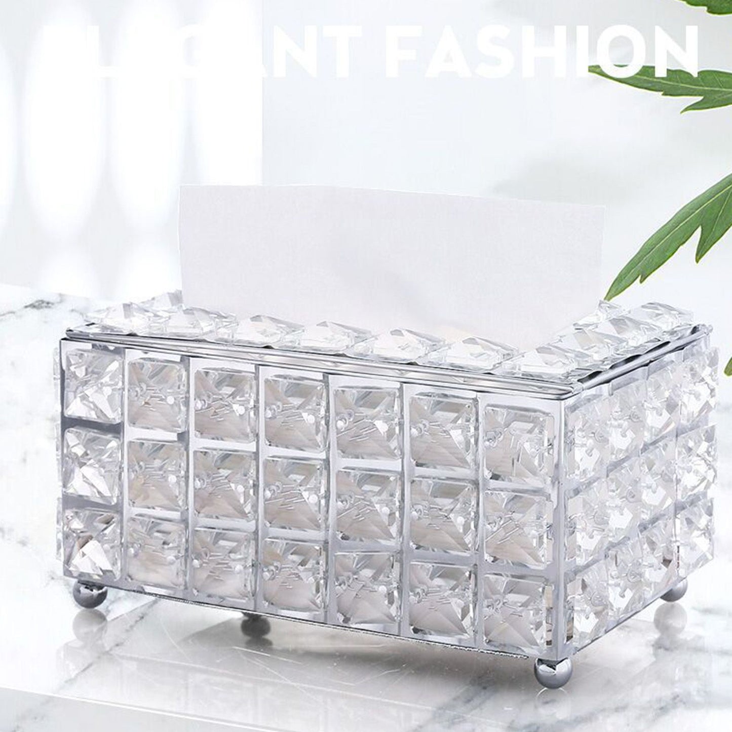 Facial Tissue Holder Light Luxury Crystal Metal Silver Tissue Dispenser Box for Living Room V1294-YM0521-3117230008311