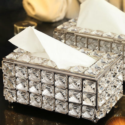 Facial Tissue Holder Light Luxury Crystal Metal Silver Tissue Dispenser Box for Living Room V1294-YM0521-3117230008311