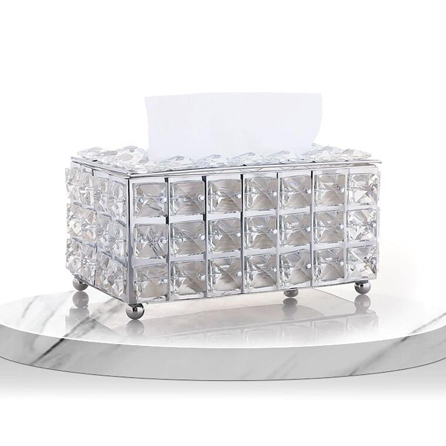Facial Tissue Holder Light Luxury Crystal Metal Silver Tissue Dispenser Box for Living Room V1294-YM0521-3117230008311