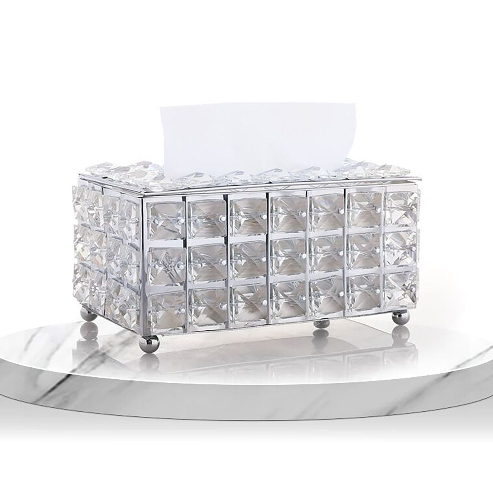 Facial Tissue Holder Light Luxury Crystal Metal Silver Tissue Dispenser Box for Living Room V1294-YM0521-3117230008311