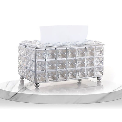 Facial Tissue Holder Light Luxury Crystal Metal Silver Tissue Dispenser Box for Living Room V1294-YM0521-3117230008311