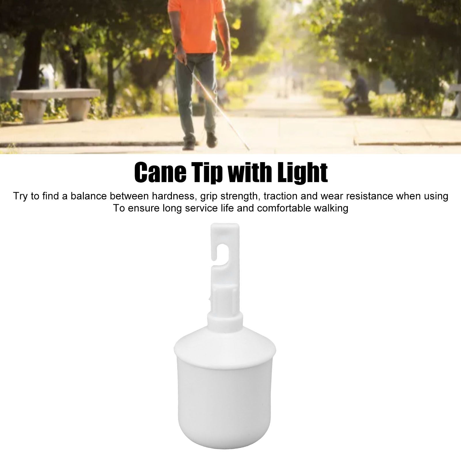 Blind Walking Cane Tip ABS Touchdown Lighting Self Standing Cane Roller Tip with Light for Travel Hiking V1294-YM0521-3117230008711