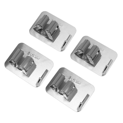4Pcs Silver Mop Broom Holder with Hook Wall Mounted 304 Stainless Steel Mop Clip Holder V1294-YM0521-3117230009711