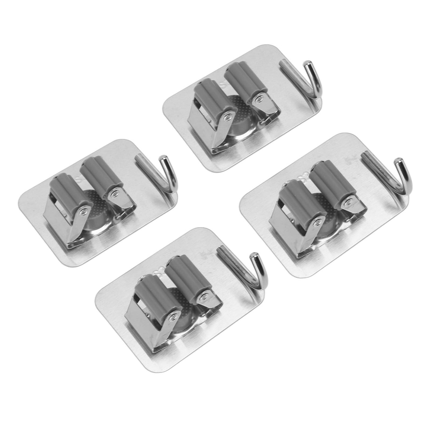 4Pcs Silver Mop Broom Holder with Hook Wall Mounted 304 Stainless Steel Mop Clip Holder V1294-YM0521-3117230009711