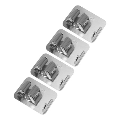 4Pcs Silver Mop Broom Holder with Hook Wall Mounted 304 Stainless Steel Mop Clip Holder V1294-YM0521-3117230009711