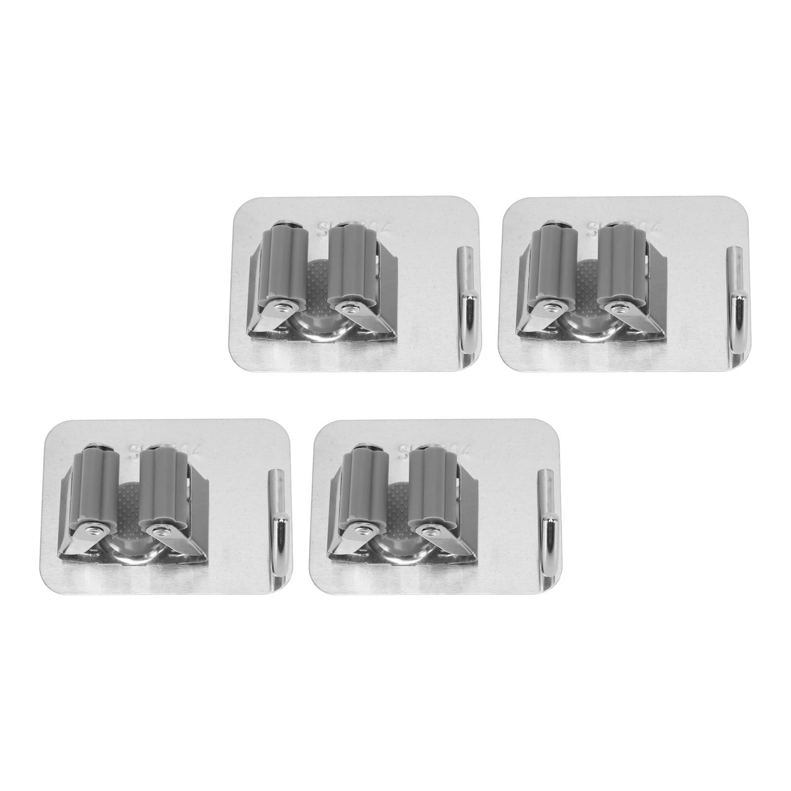 4Pcs Silver Mop Broom Holder with Hook Wall Mounted 304 Stainless Steel Mop Clip Holder V1294-YM0521-3117230009711