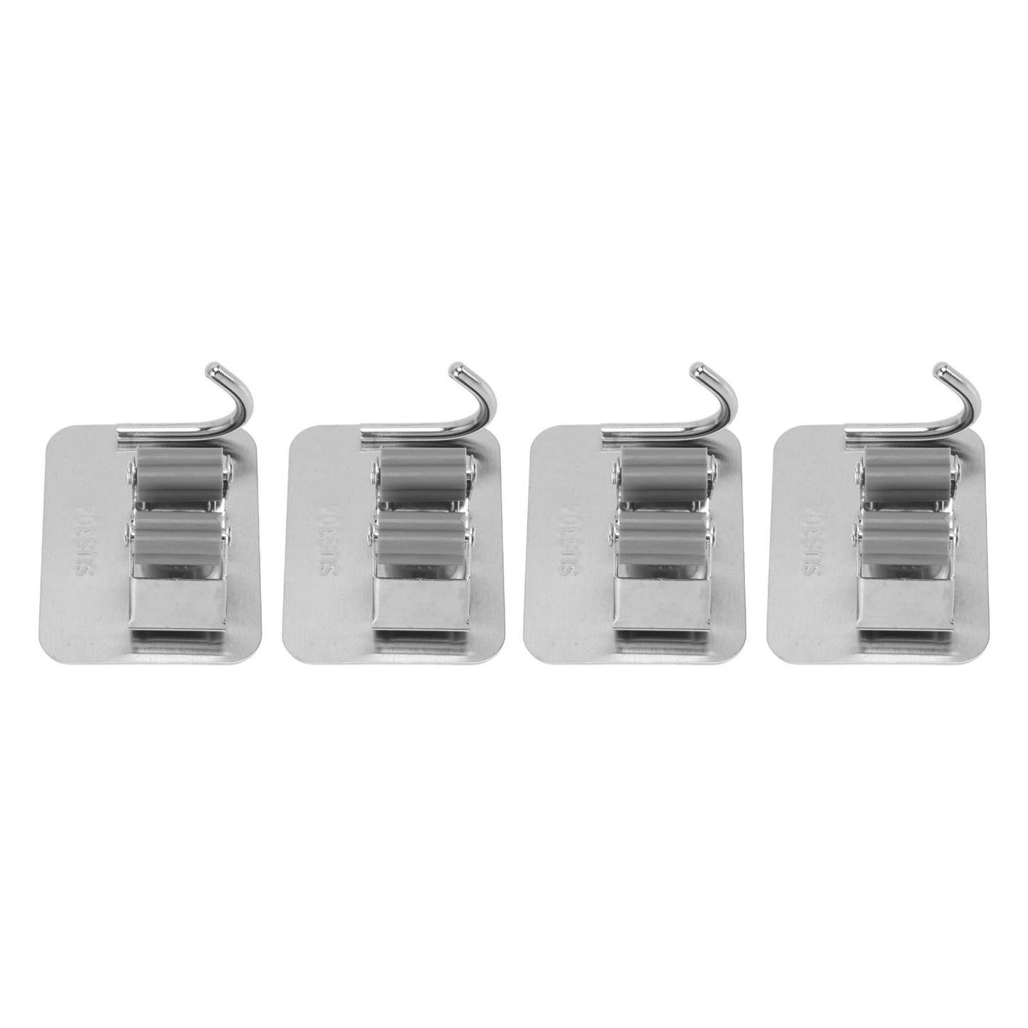 4Pcs Silver Mop Broom Holder with Hook Wall Mounted 304 Stainless Steel Mop Clip Holder V1294-YM0521-3117230009711