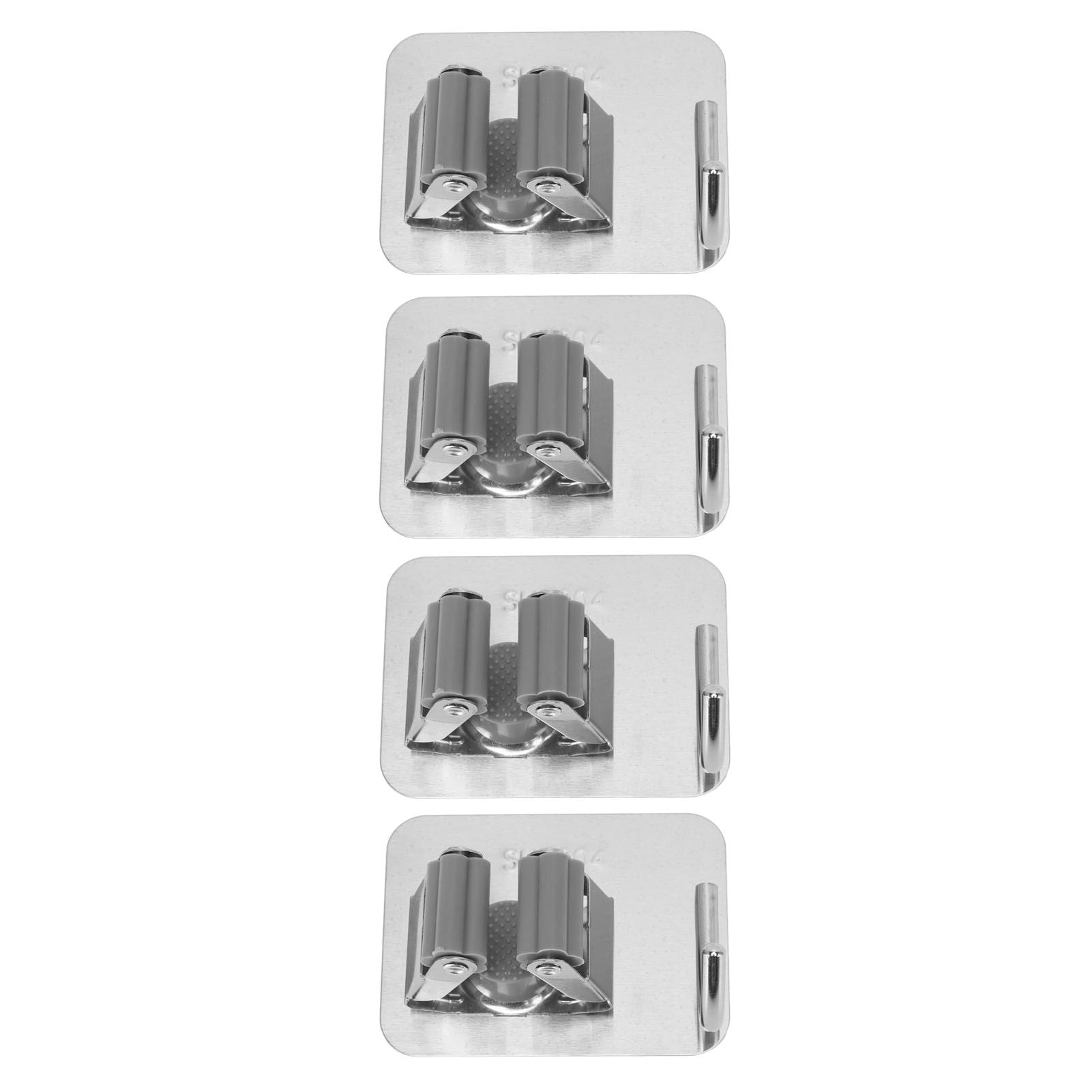 4Pcs Silver Mop Broom Holder with Hook Wall Mounted 304 Stainless Steel Mop Clip Holder V1294-YM0521-3117230009711