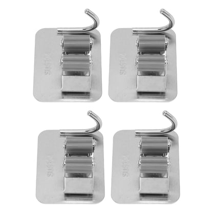 4Pcs Silver Mop Broom Holder with Hook Wall Mounted 304 Stainless Steel Mop Clip Holder V1294-YM0521-3117230009711
