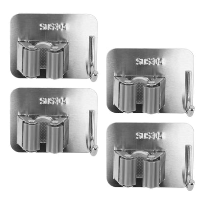 4Pcs Silver Mop Broom Holder with Hook Wall Mounted 304 Stainless Steel Mop Clip Holder V1294-YM0521-3117230009711