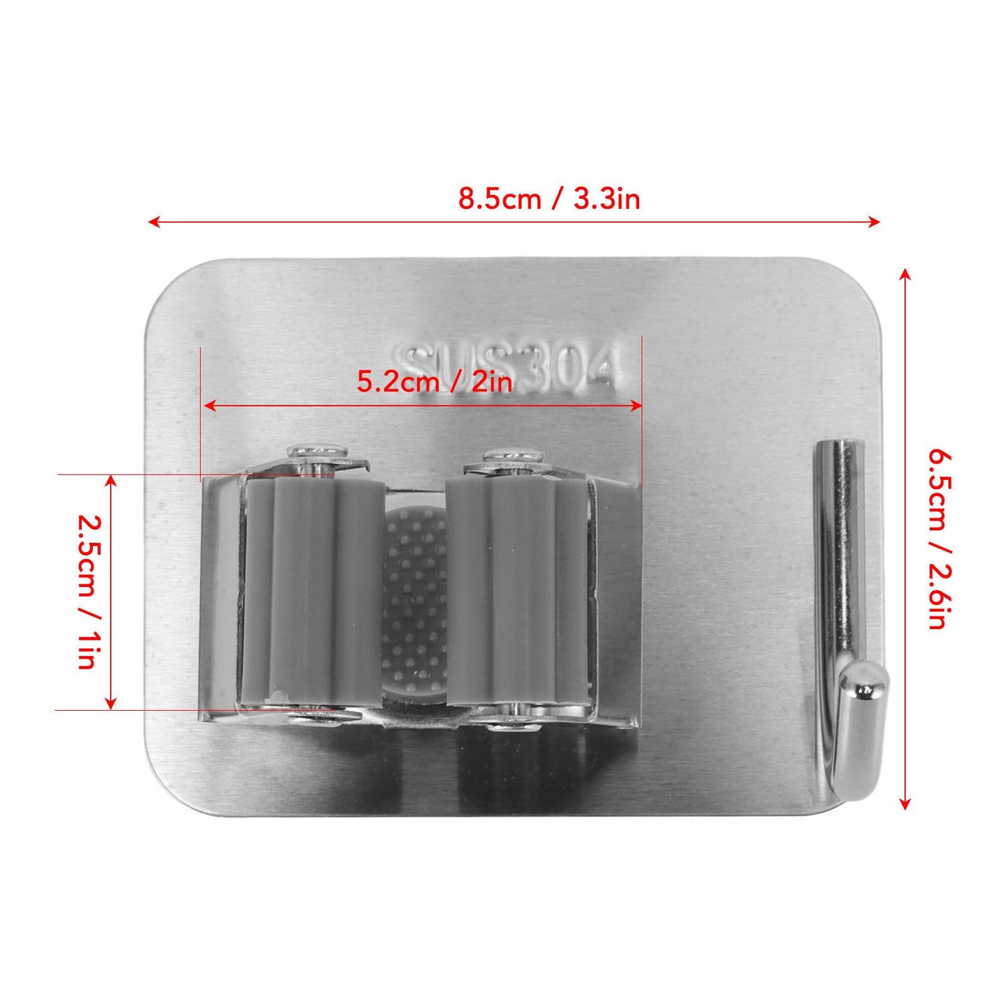 4Pcs Silver Mop Broom Holder with Hook Wall Mounted 304 Stainless Steel Mop Clip Holder V1294-YM0521-3117230009711