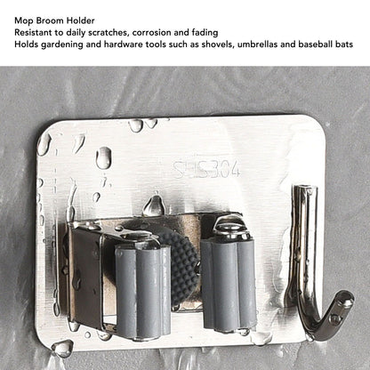 4Pcs Silver Mop Broom Holder with Hook Wall Mounted 304 Stainless Steel Mop Clip Holder V1294-YM0521-3117230009711